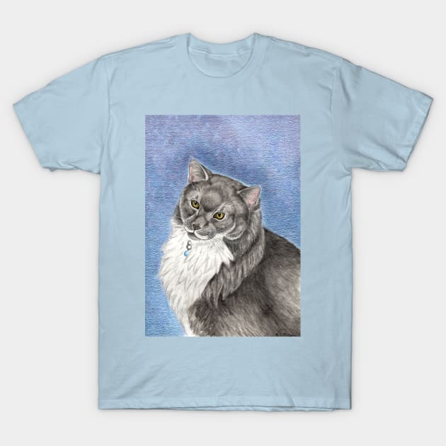 Grey and White Cat T-Shirt by WolfySilver